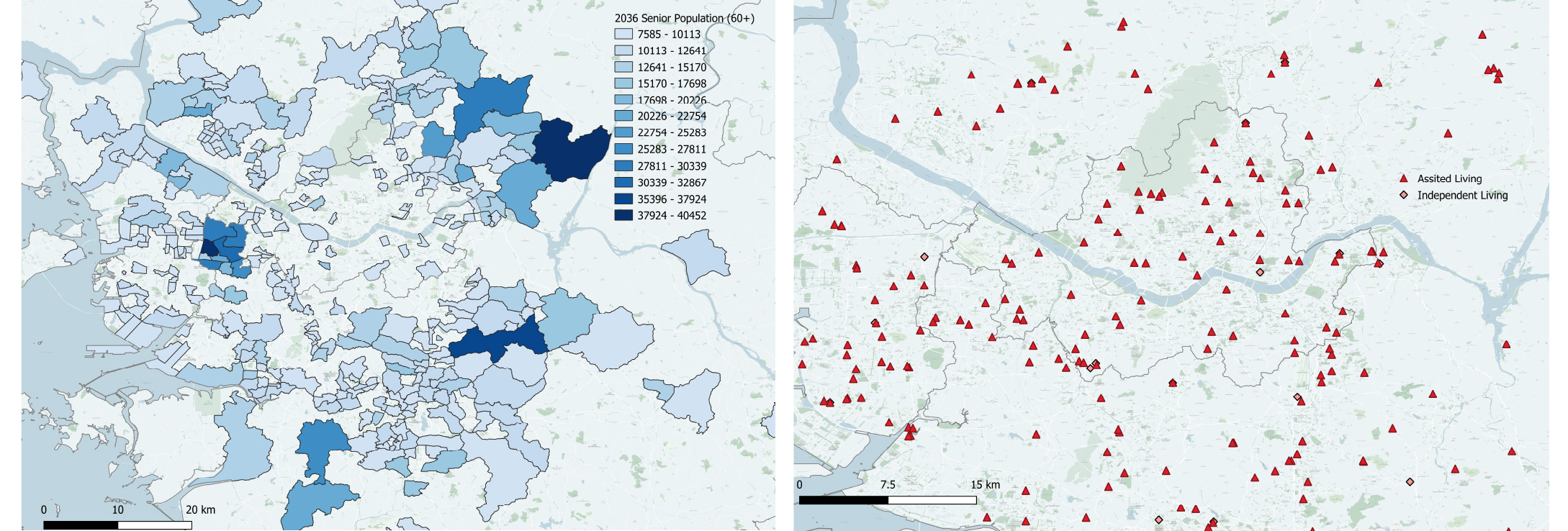 Figure 3 - Geospatial analysis of elderly population and care network accessibility in Seoul metropolitan area