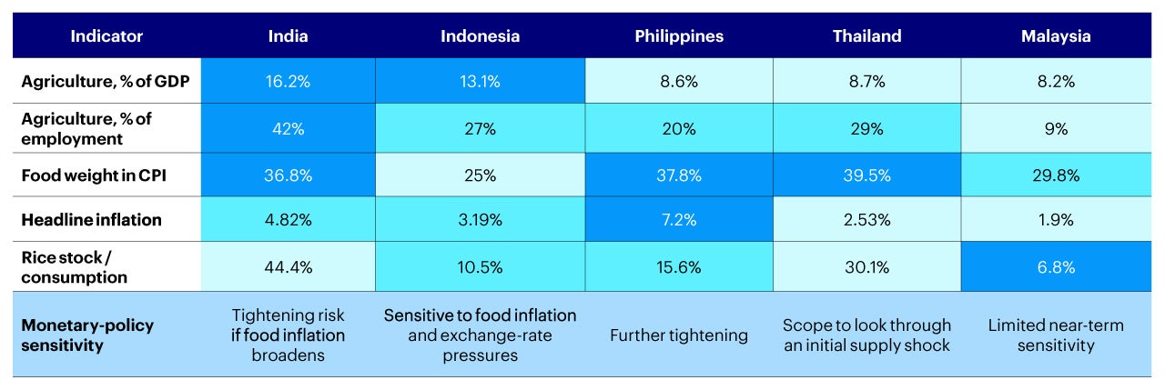 Figure 1 - India and selected ASEAN markets: economic exposures and inflation indicators