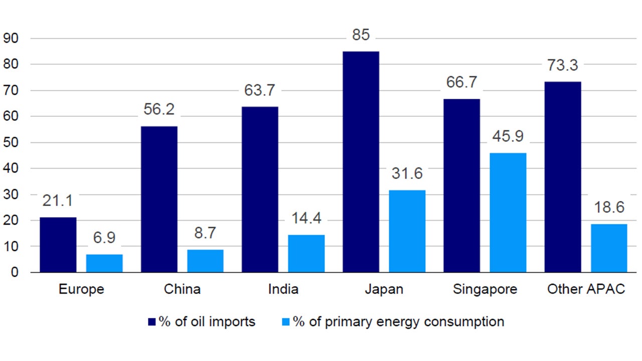 Vulnerability to Middle East oil (2024 data)
