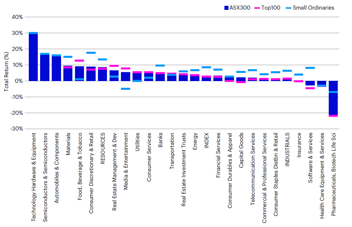 Figure 1: GICS Industry Group performance, by capitalisation index 