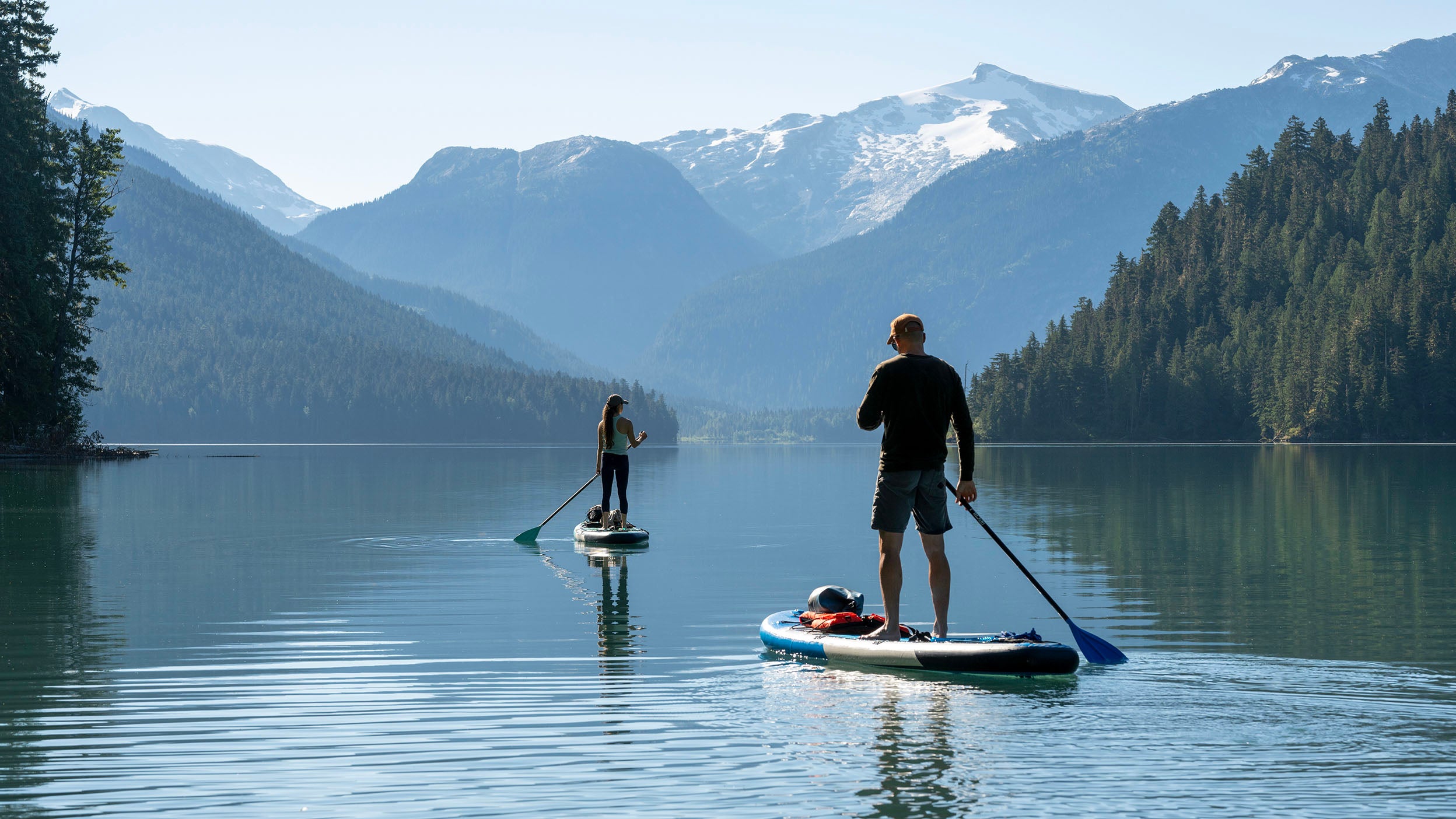 Two persons boating in a lake