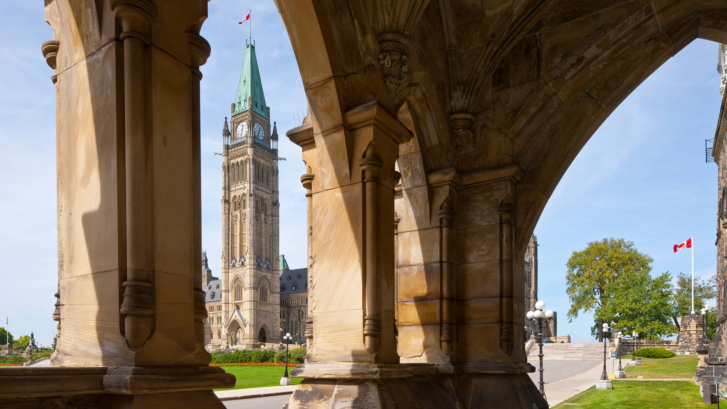 Parliament Building with Peace Tower on Parliament Hill in Ottawa, Canada