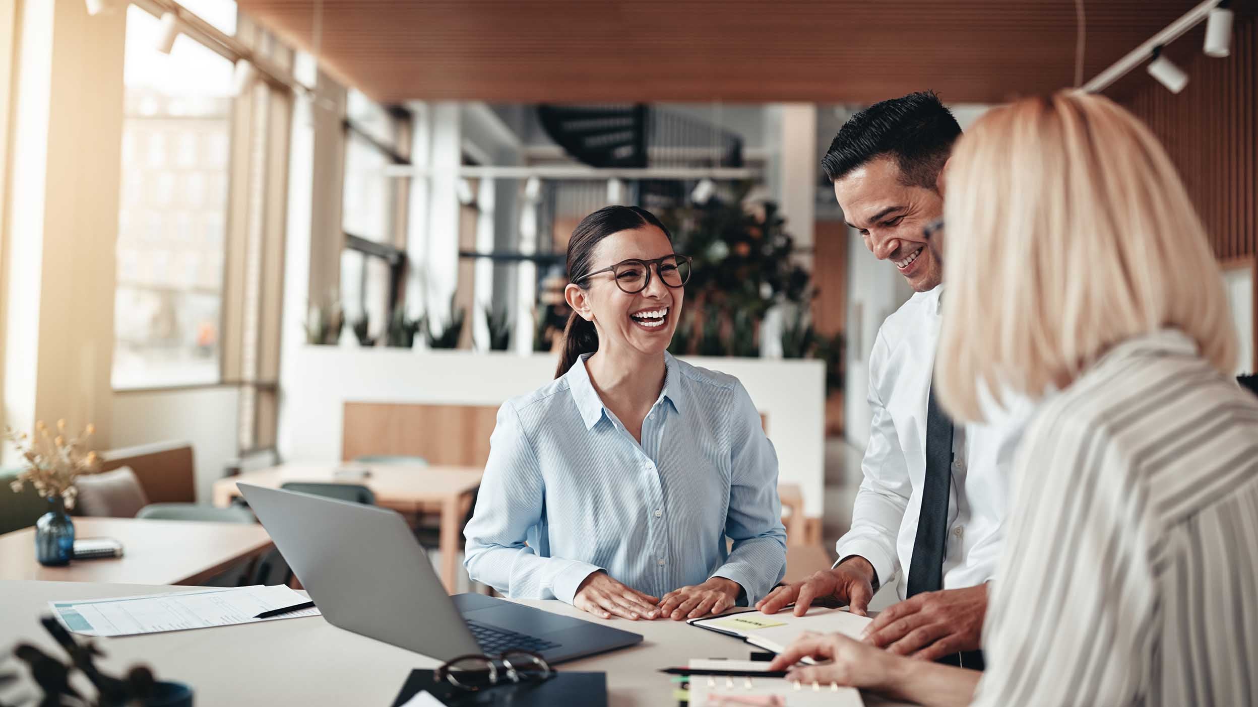 businesspeople laughing