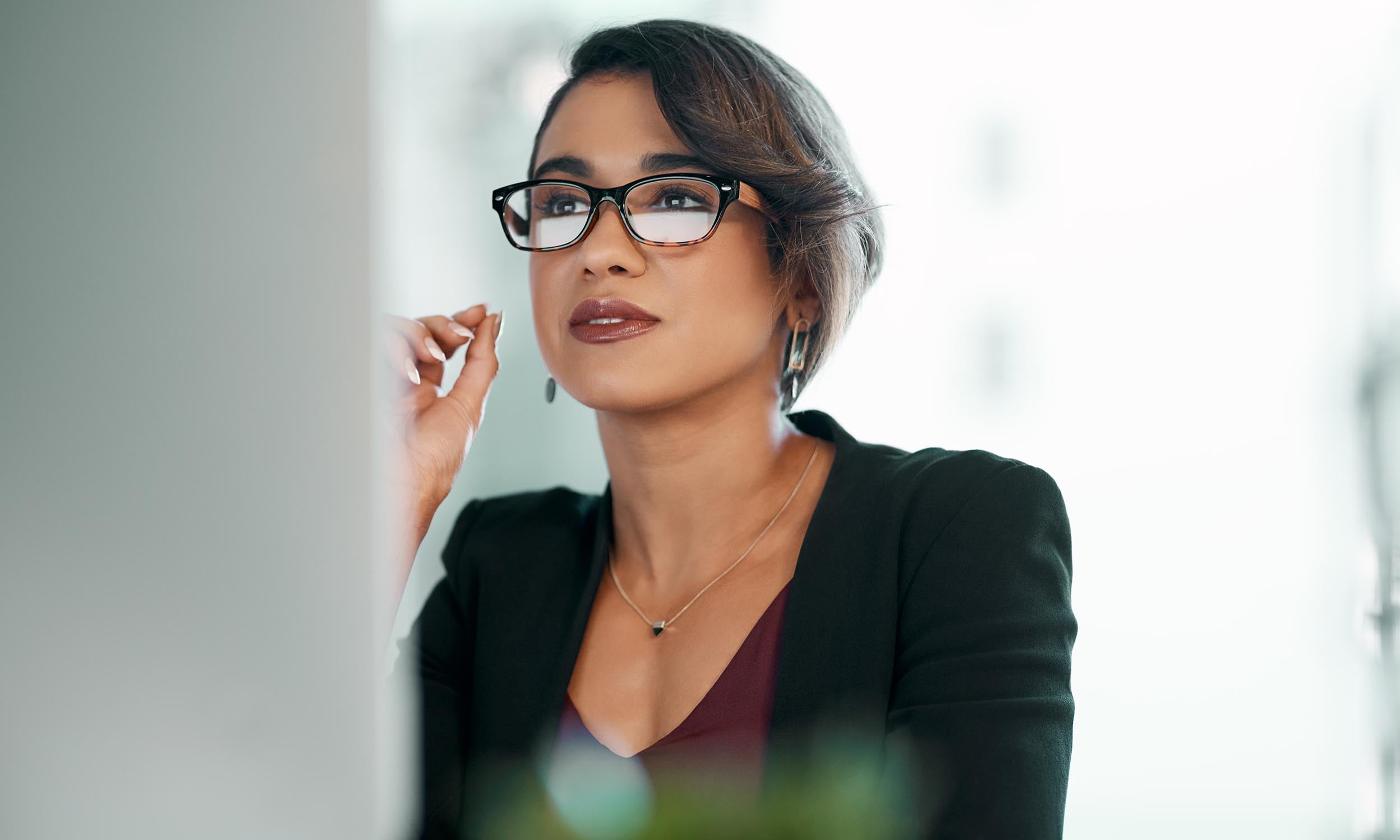 Woman looking at the computer screen