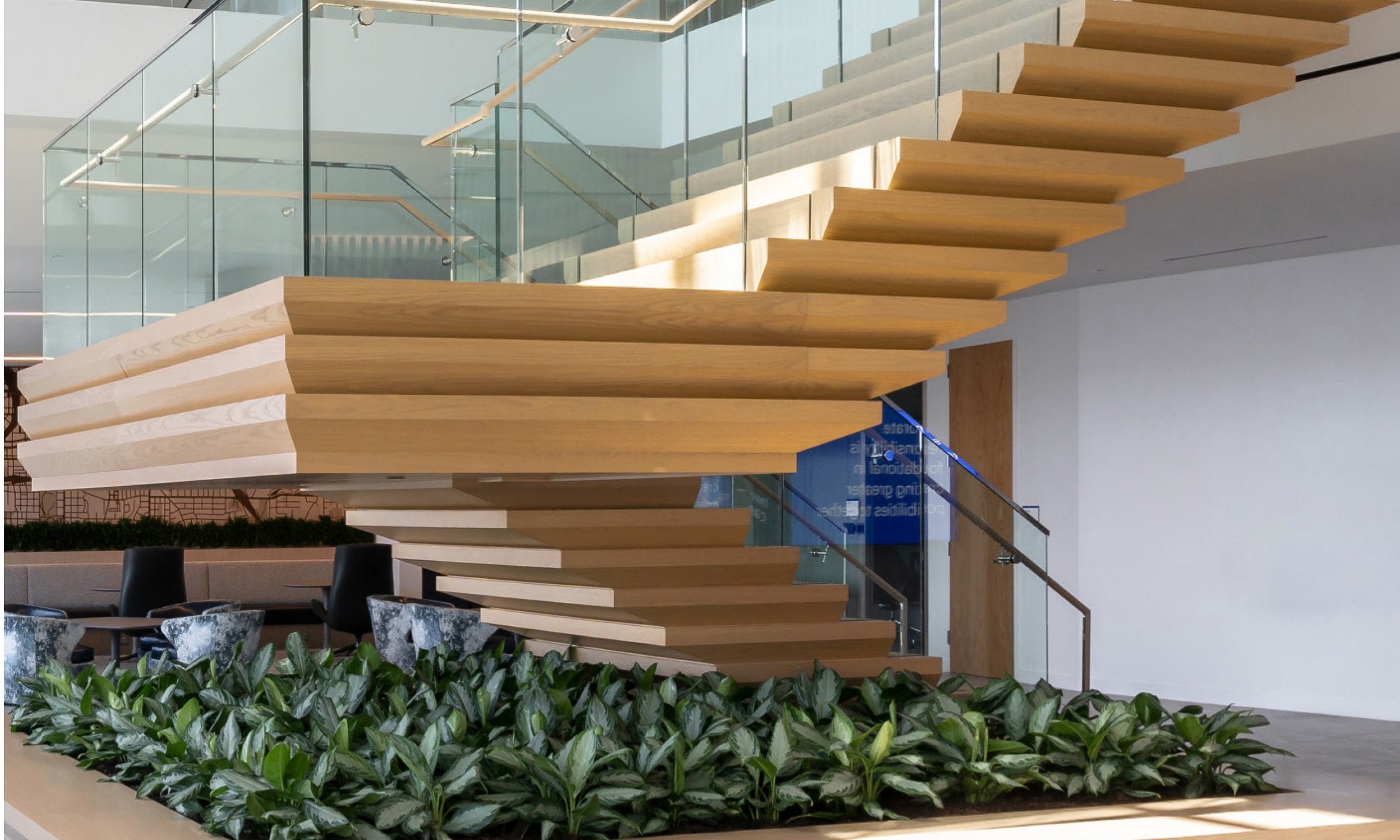 Staircase with plants surrounding base