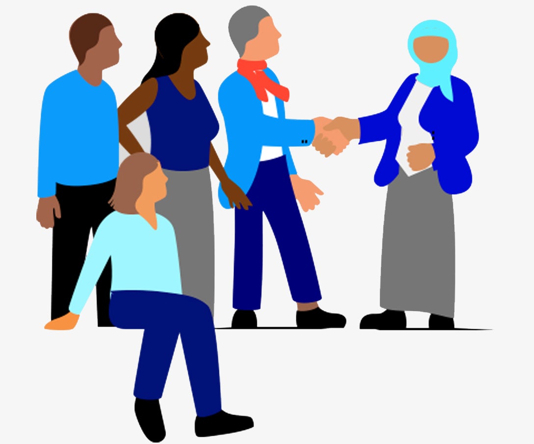 Graphic of people meeting each other
