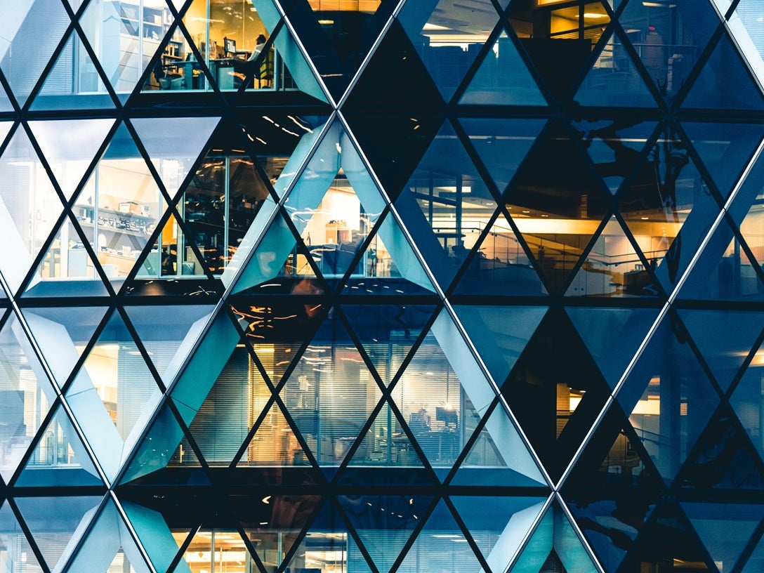 Close up of 30 St Mary Axe aka the Gherkin in London's City financial district