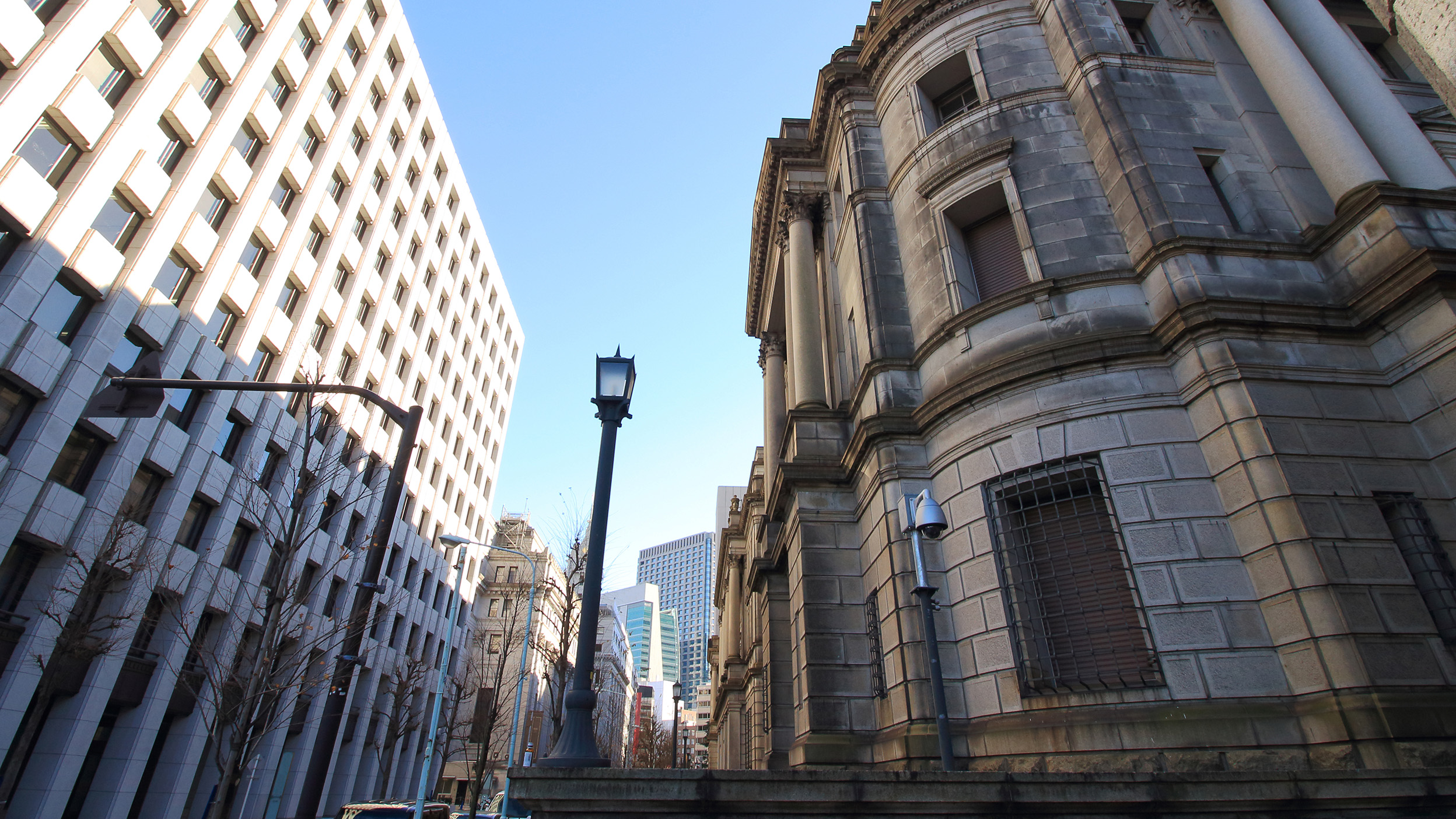 Historic and modern office buildings in a city centre.