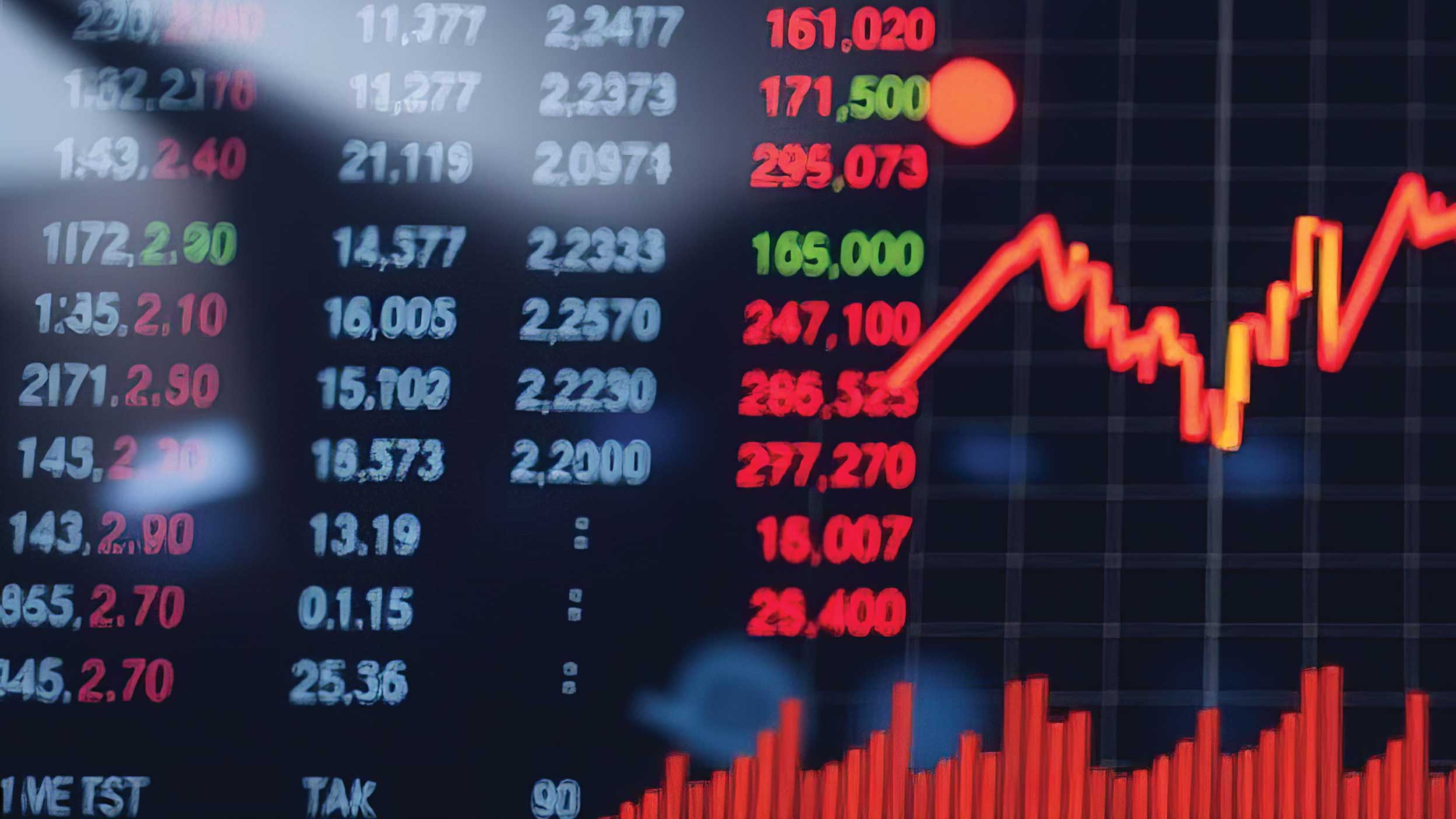 Börsenkurve auf einem Computerbildschirm, die schwankende Trends und Datenpunkte im Laufe der Zeit anzeigt