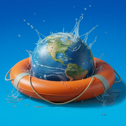 Globe%20plongeant%20dans%20une%20bouée%20de%20sauvetage%20sur%20fond%20bleu.