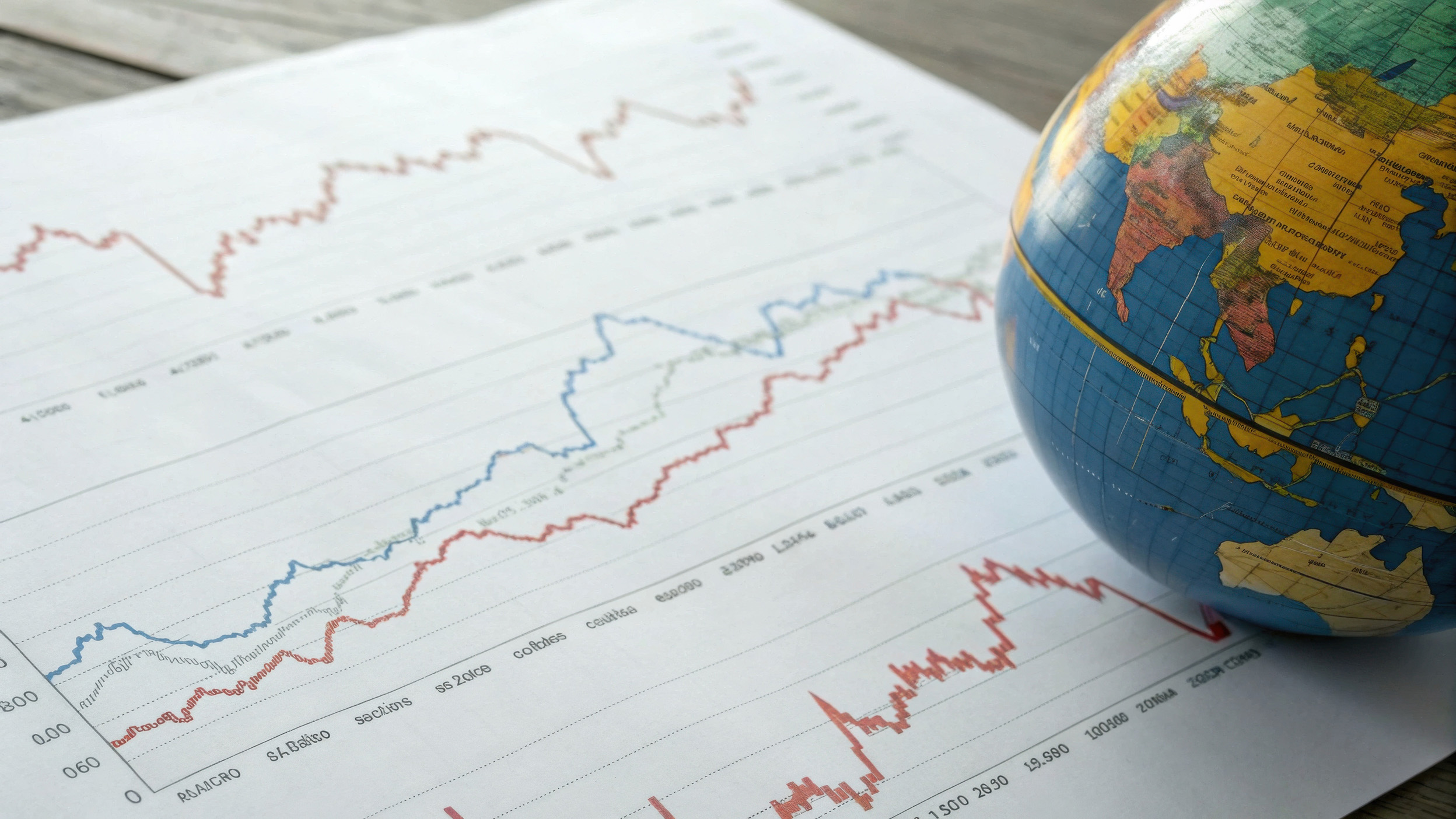 Globe placed on financial graphs illustrating global market movements