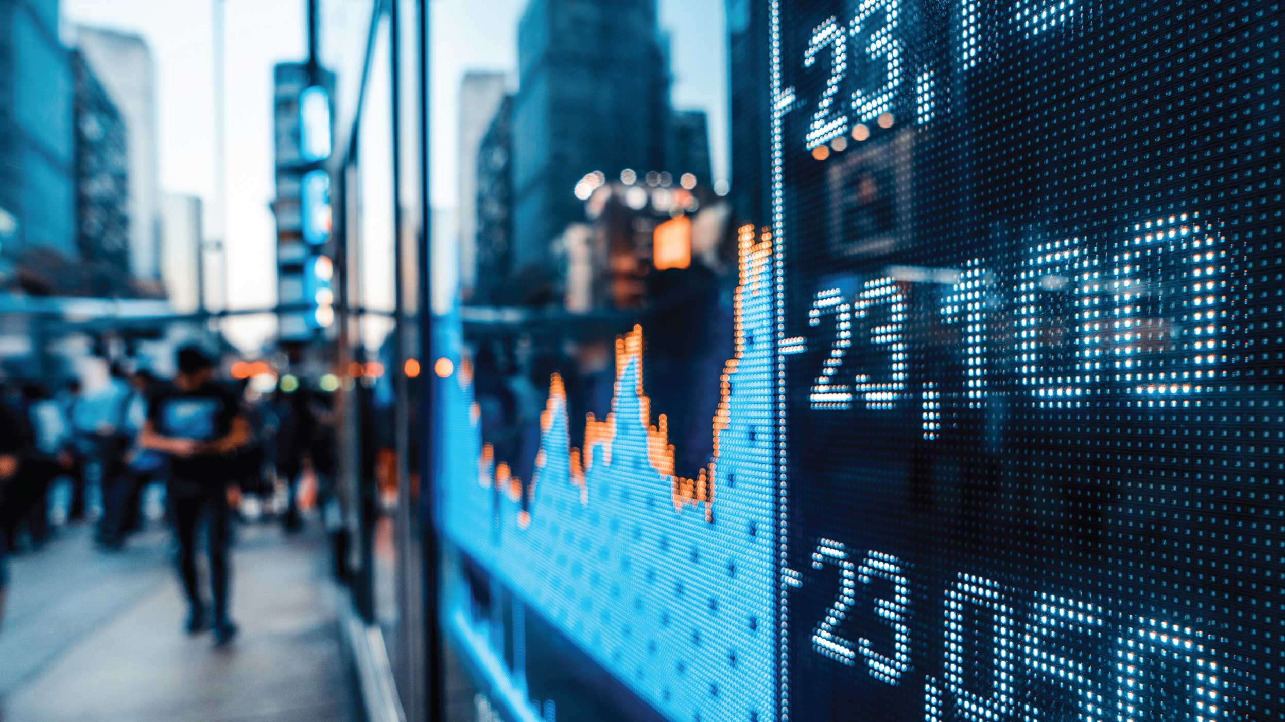 Screen displaying stock market numbers