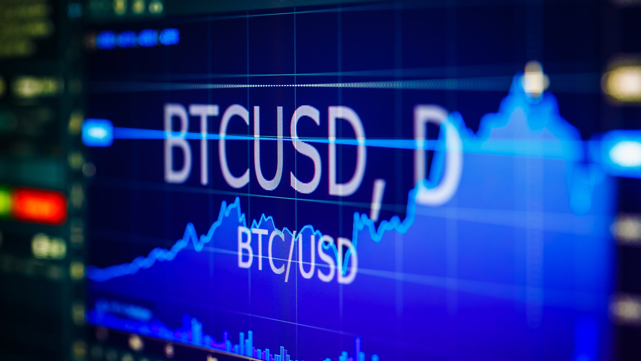 Computer screen with letters BTC/USD