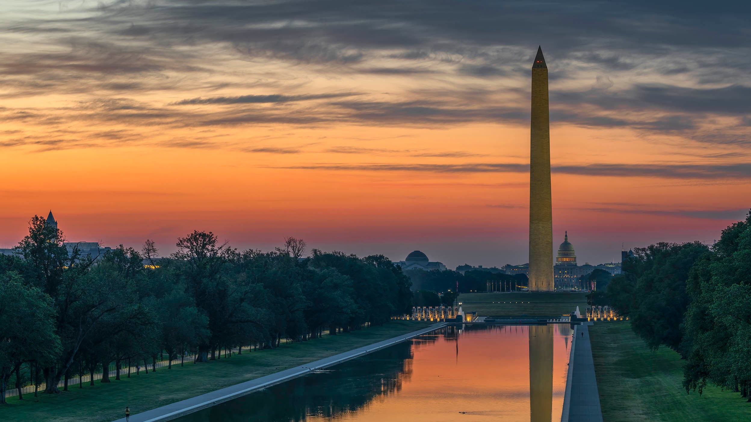 The Lincoln Memorial Reflecting Pool is the largest of the many reflecting pools in Washington, D.C., United States. It is a long and large rectangular pool located on the National Mall, directly east of the Lincoln Memorial, with the Washington Monument to the east of the reflecting pool.