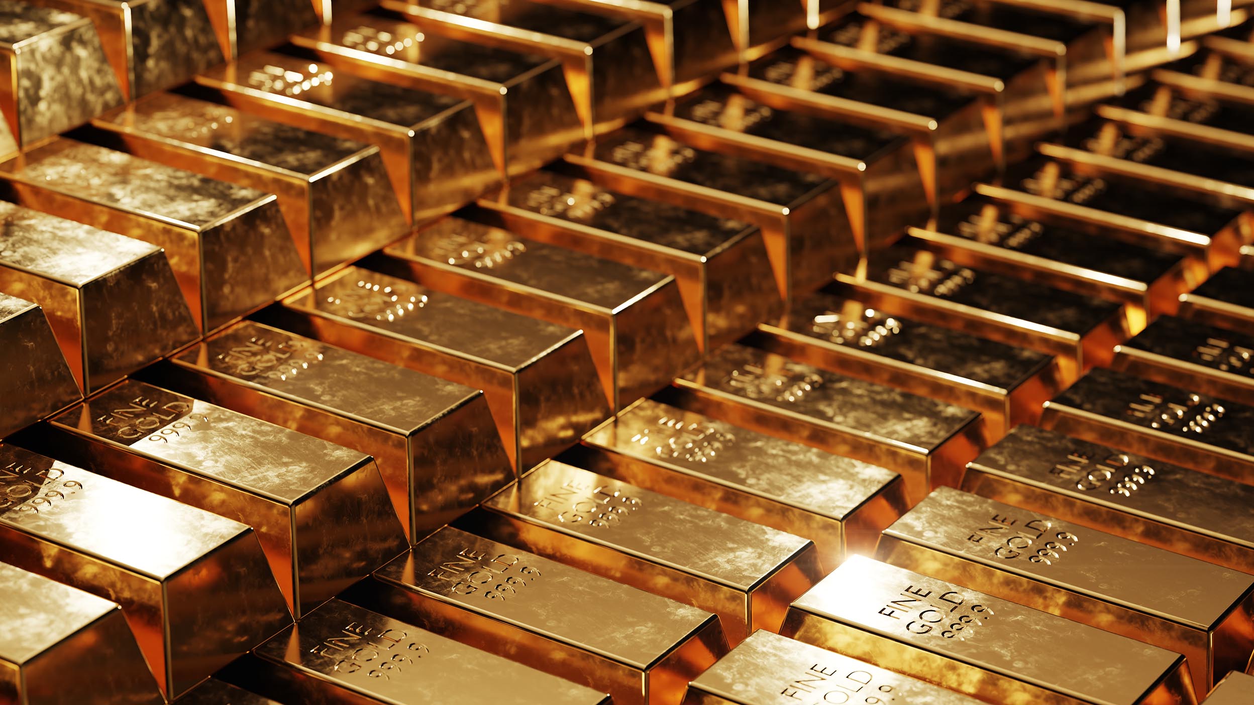 Rows of gold bars, each marked with '1000g' and '999.9'