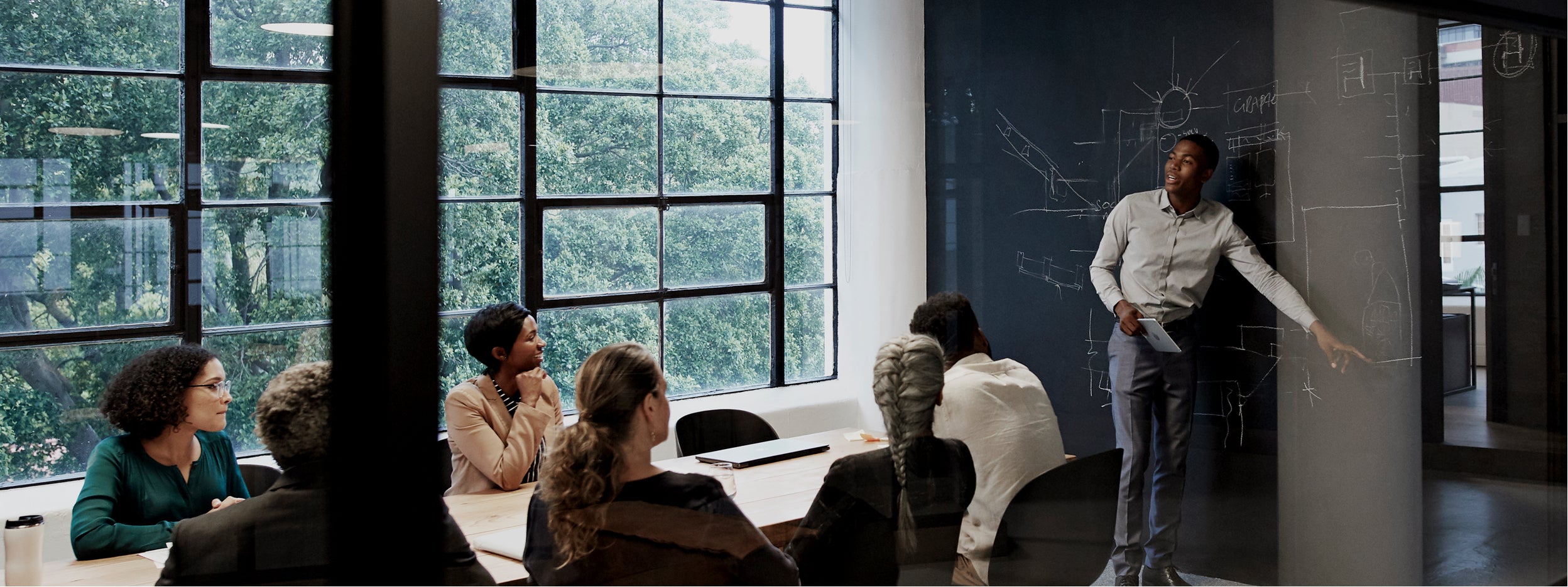 conversation in boardroom