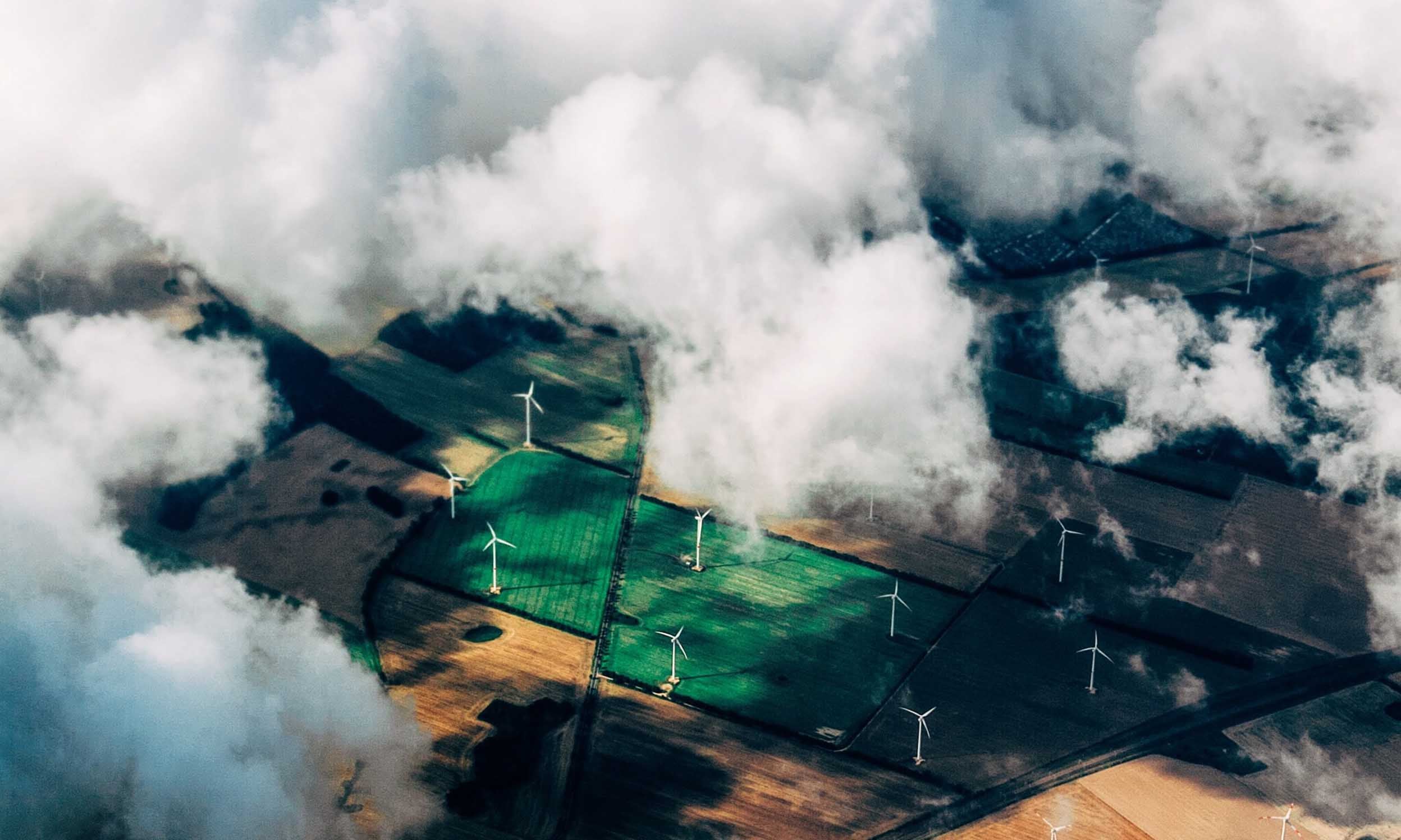 top down view of a wind farm, an example of sustainable innovation seen in invesco qqq holdings