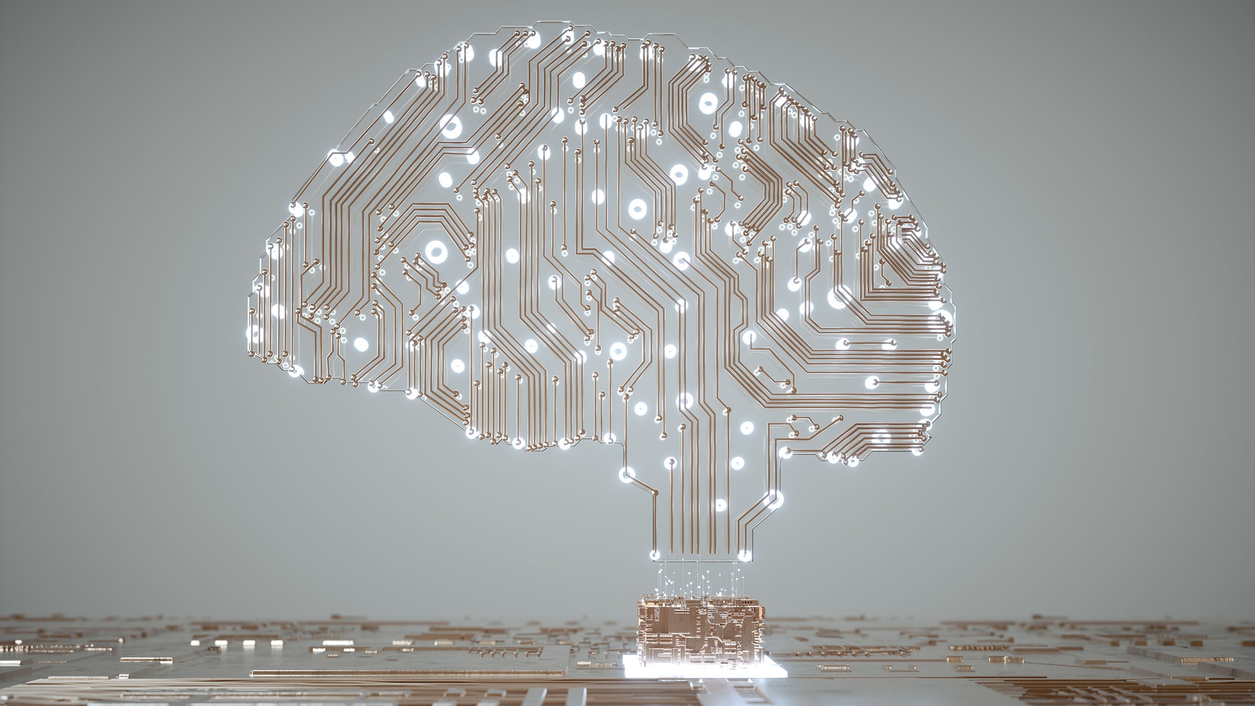  A large circuit board shaped like a brain represents how ETFs, like Invesco QQQ ETF, can potentially benefit core equity portfolios