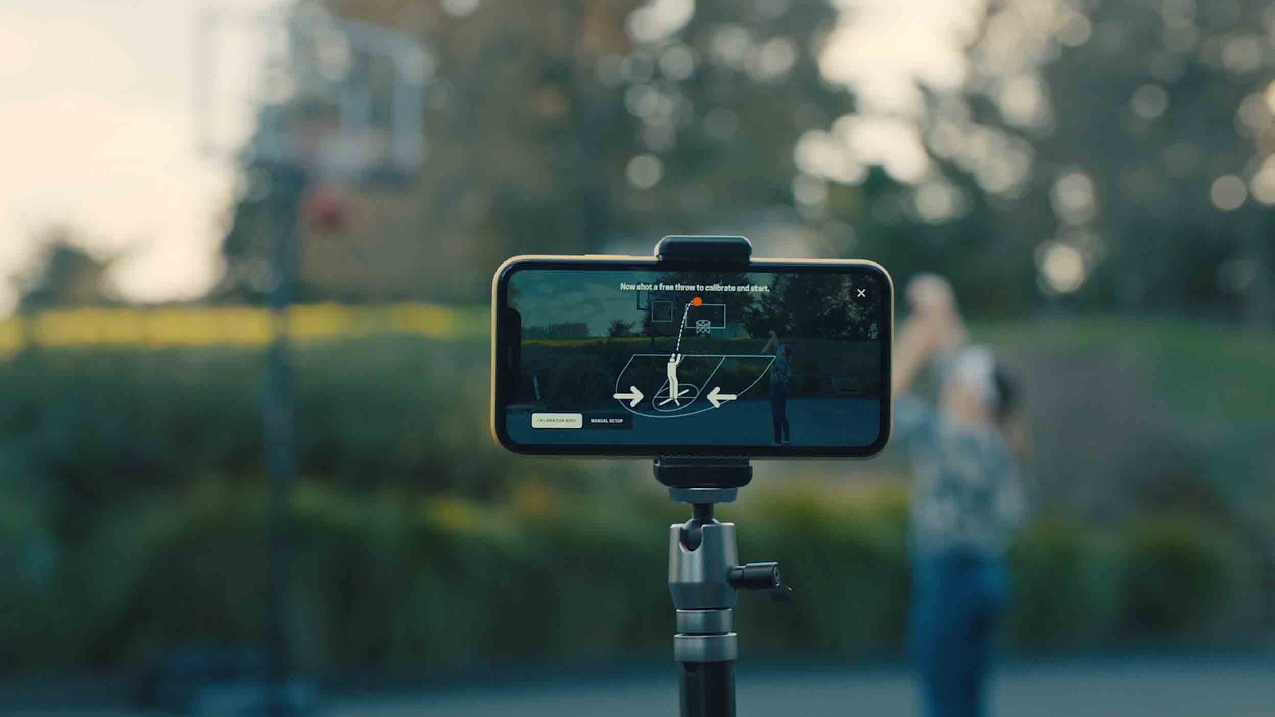 Close up on smart phone app tracking basketball drills by HomeCourt, a company featured in Invesco's Innovation Now series
