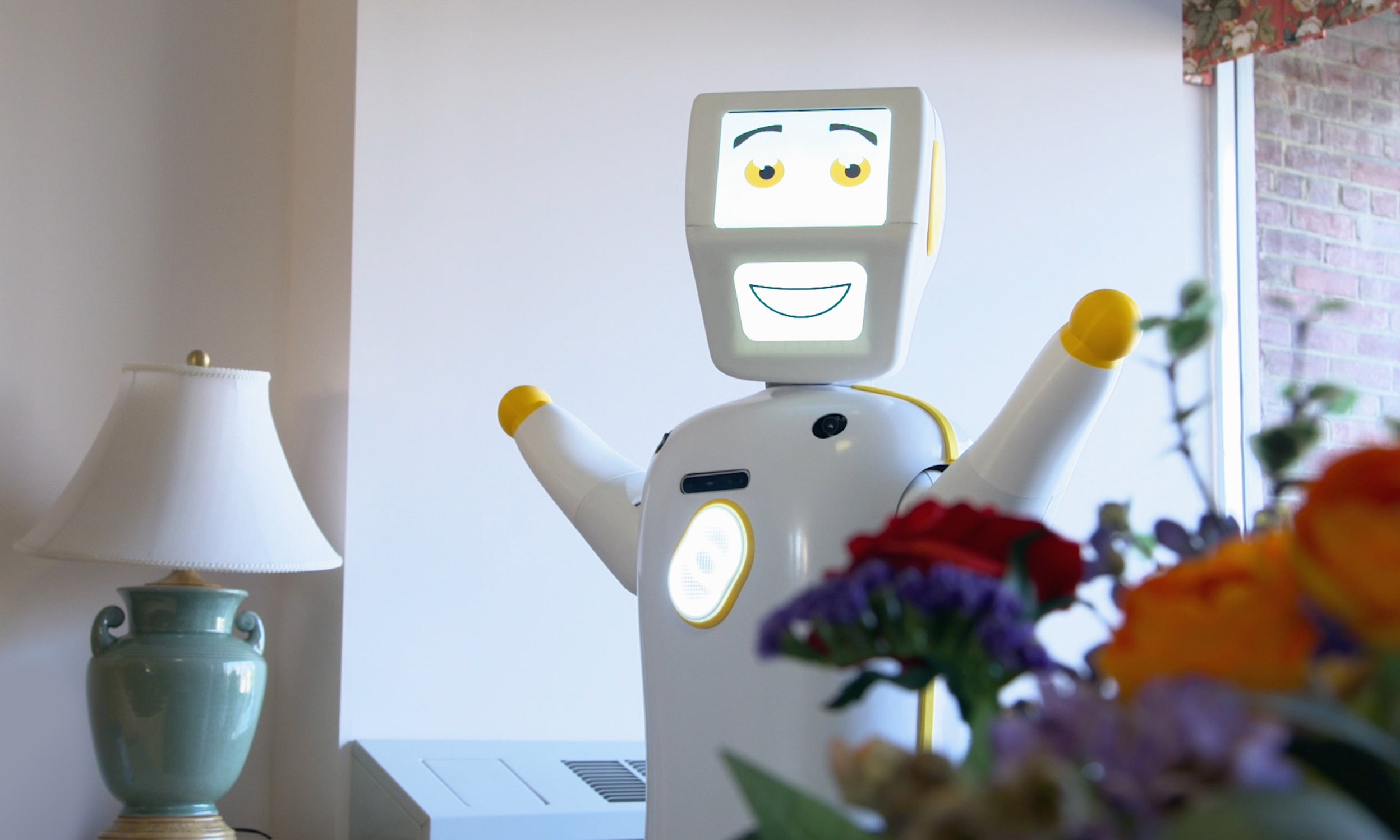 Healthcare setting with Stevie, a social robot developed by Akara Robotics, featured in Invesco QQQ's Innovation Now series