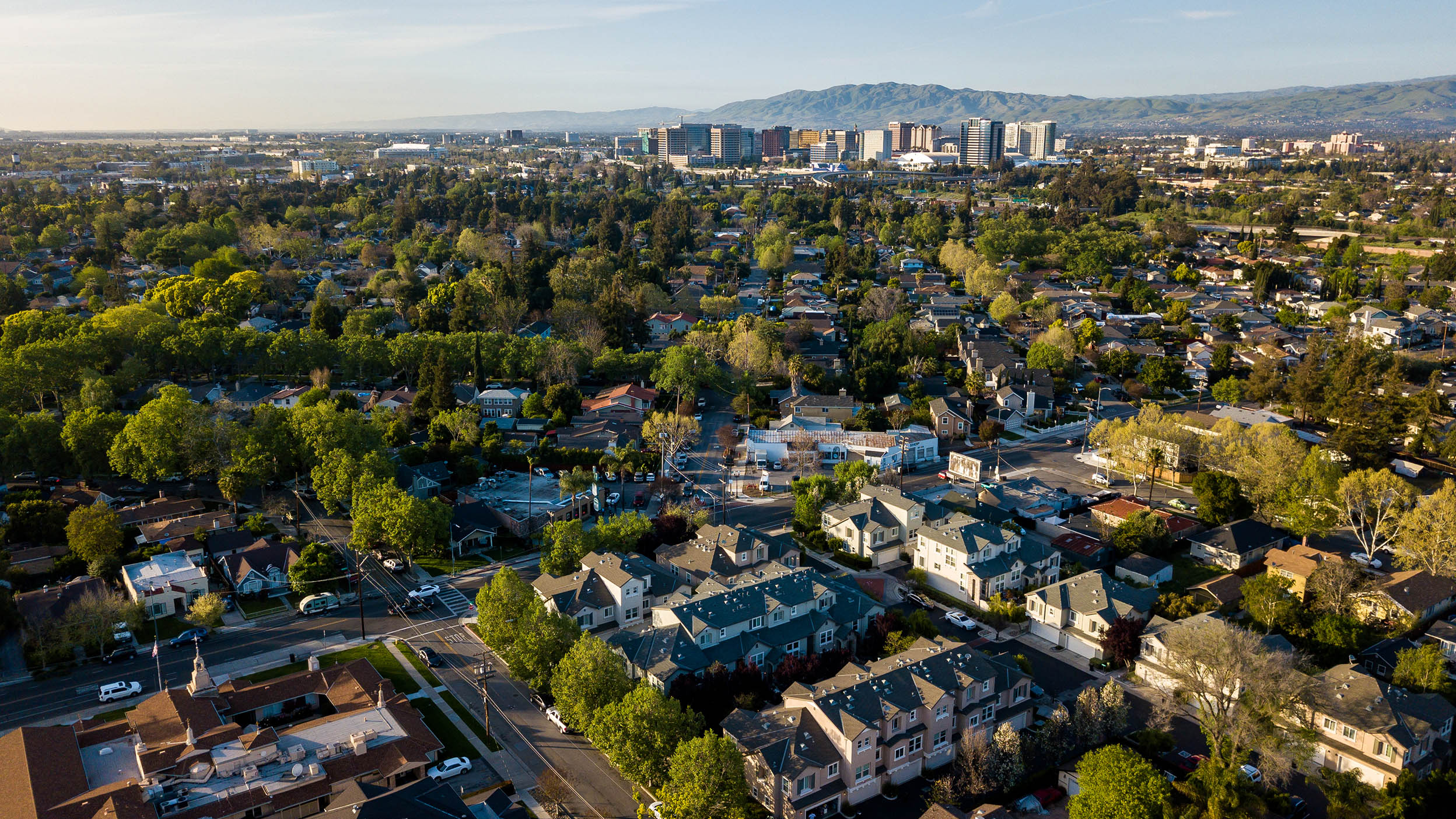Drone point of view of Silicon Valley in California