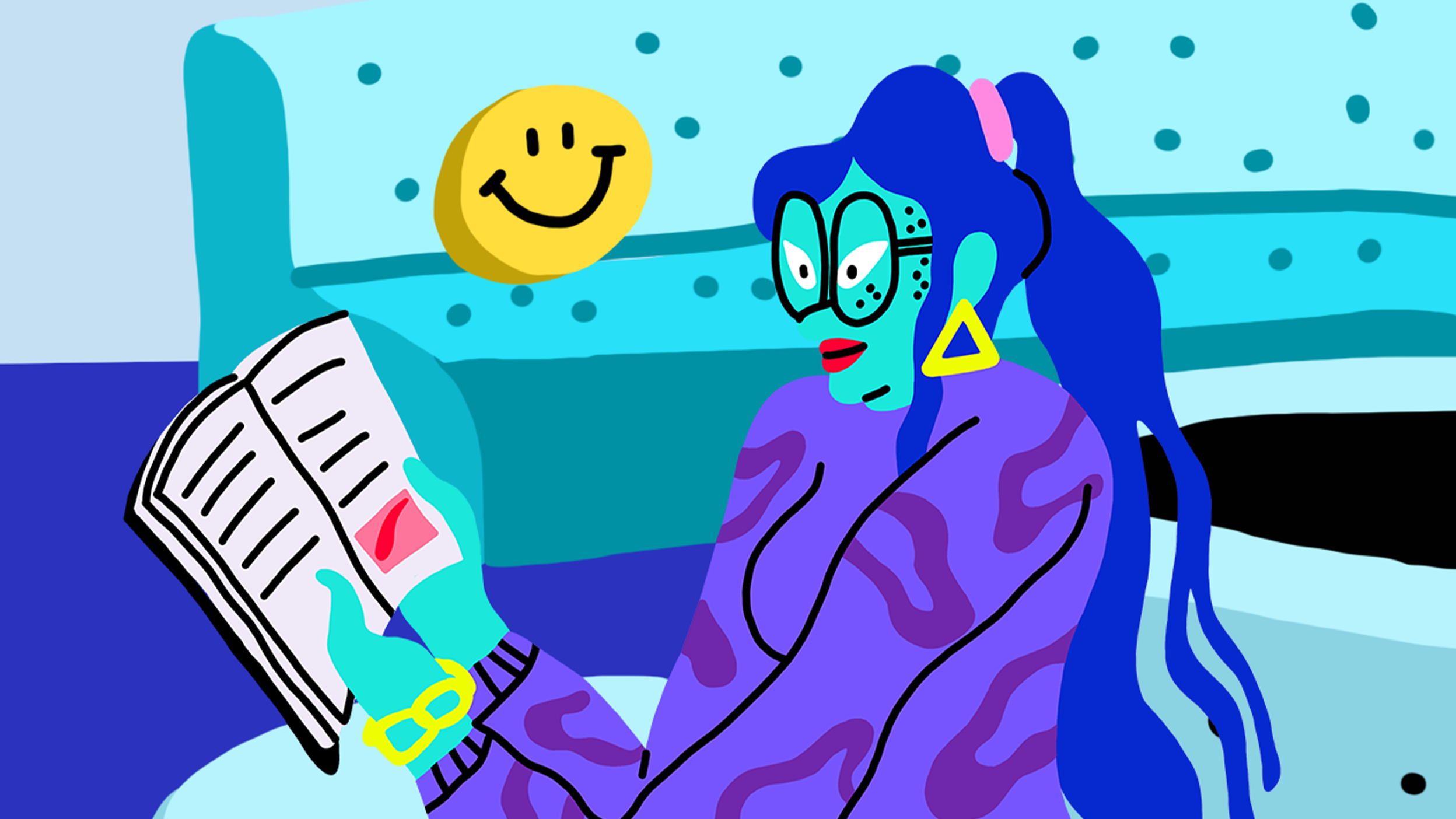 A How Not to Suck at Money character reading a book about financial education