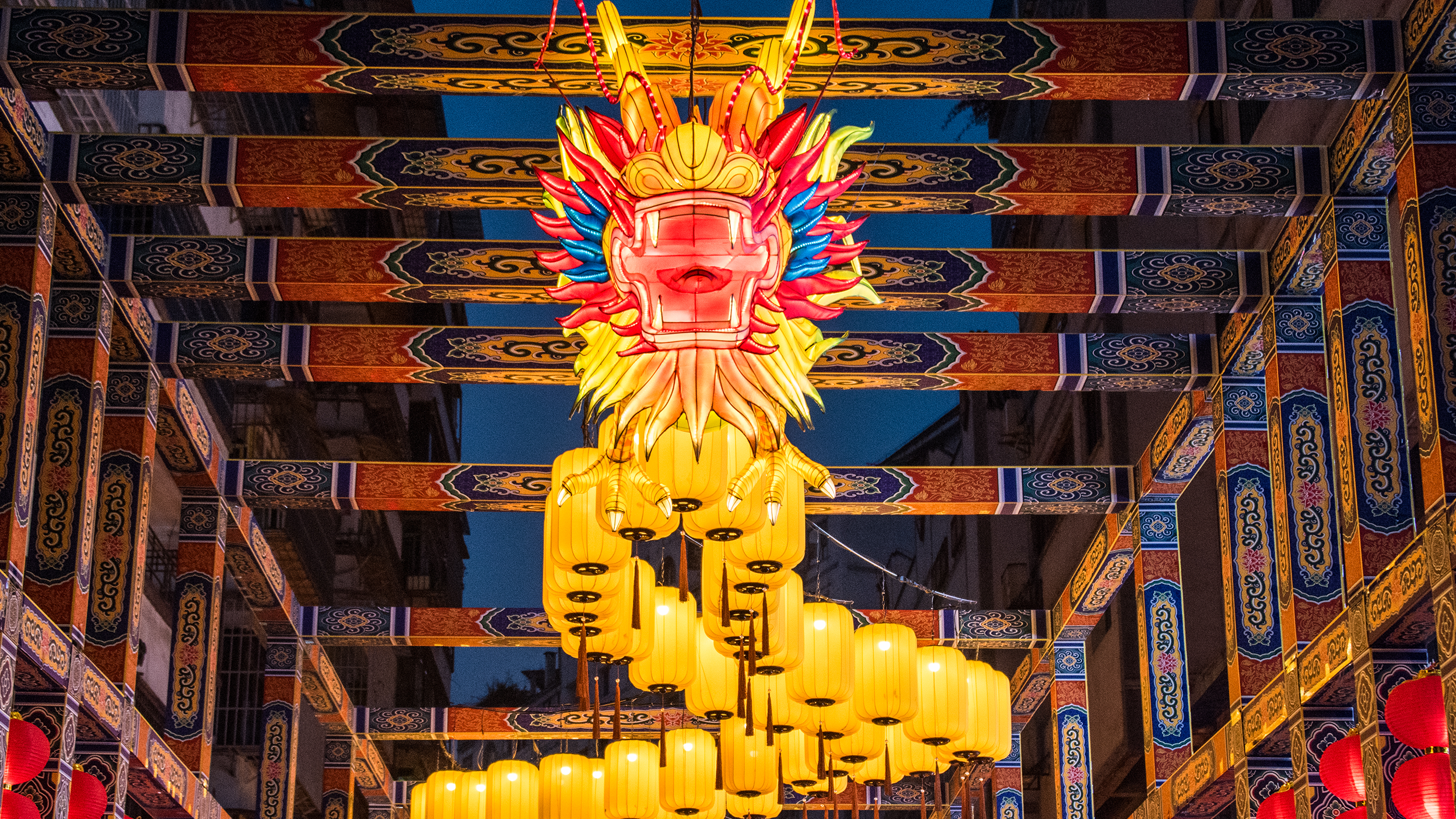 Illuminated Chinese dragon lantern