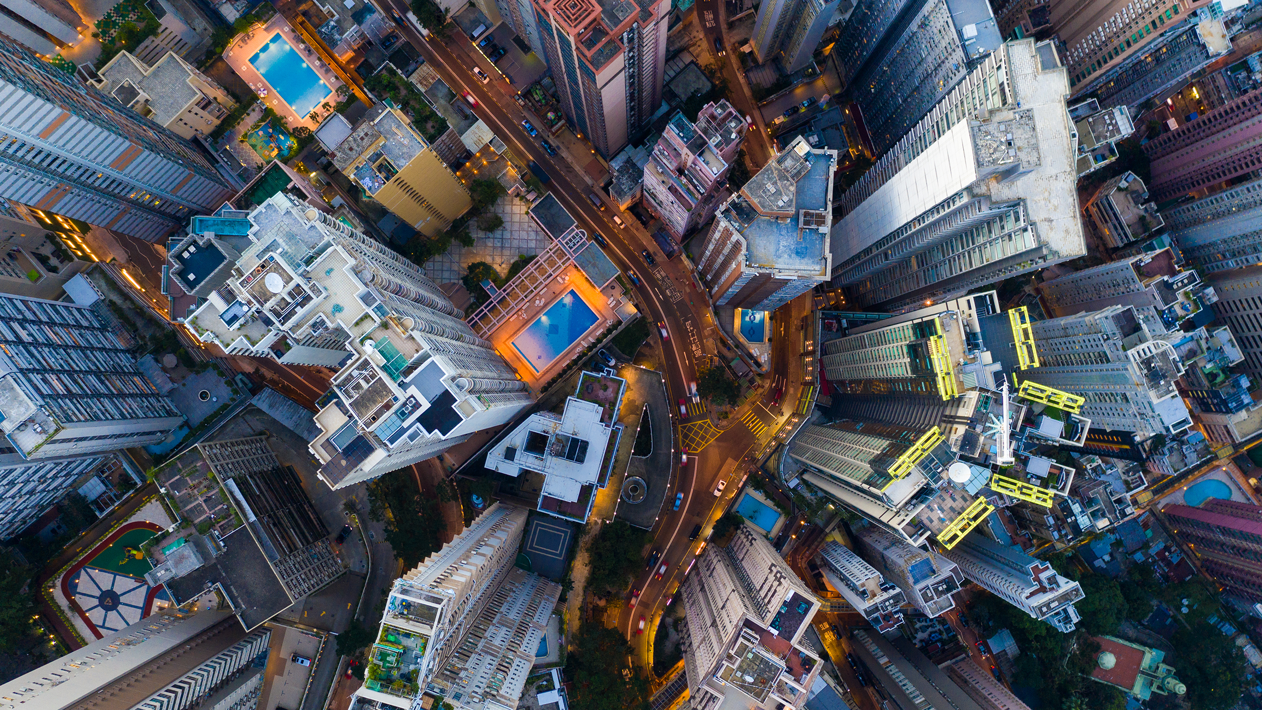 Bird's eye view of tower blocks in a city