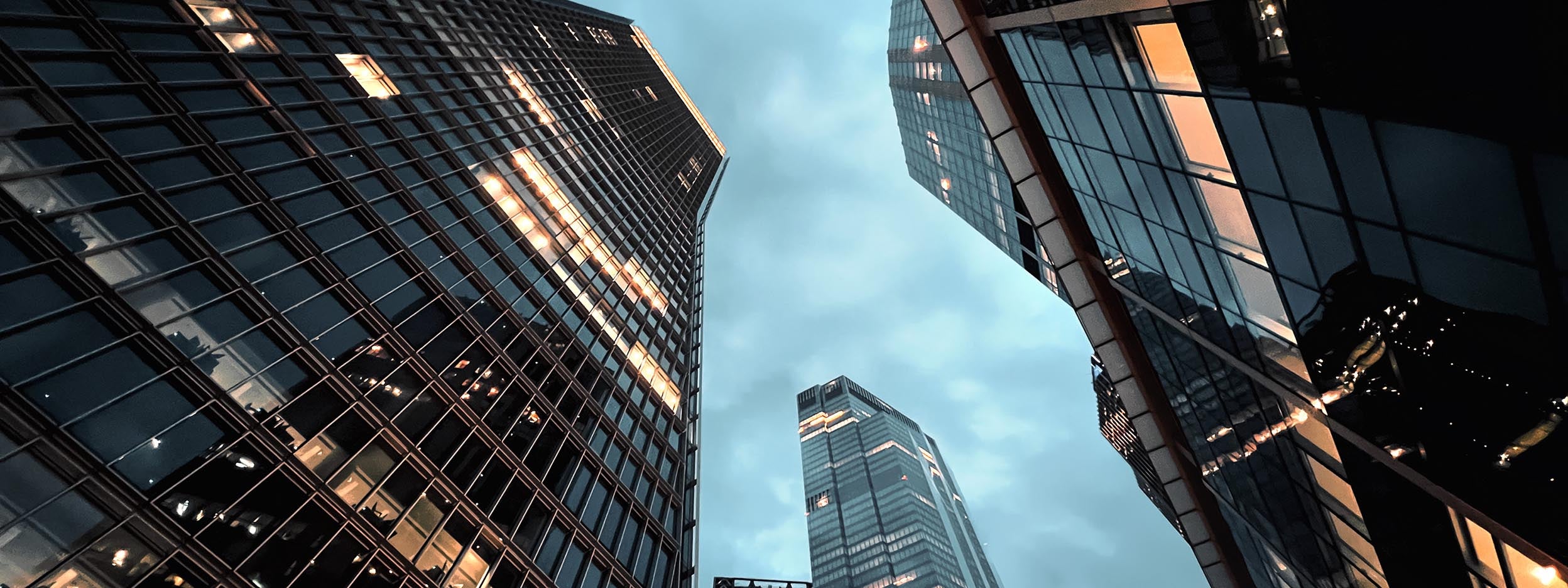 View of high rise buildings from below