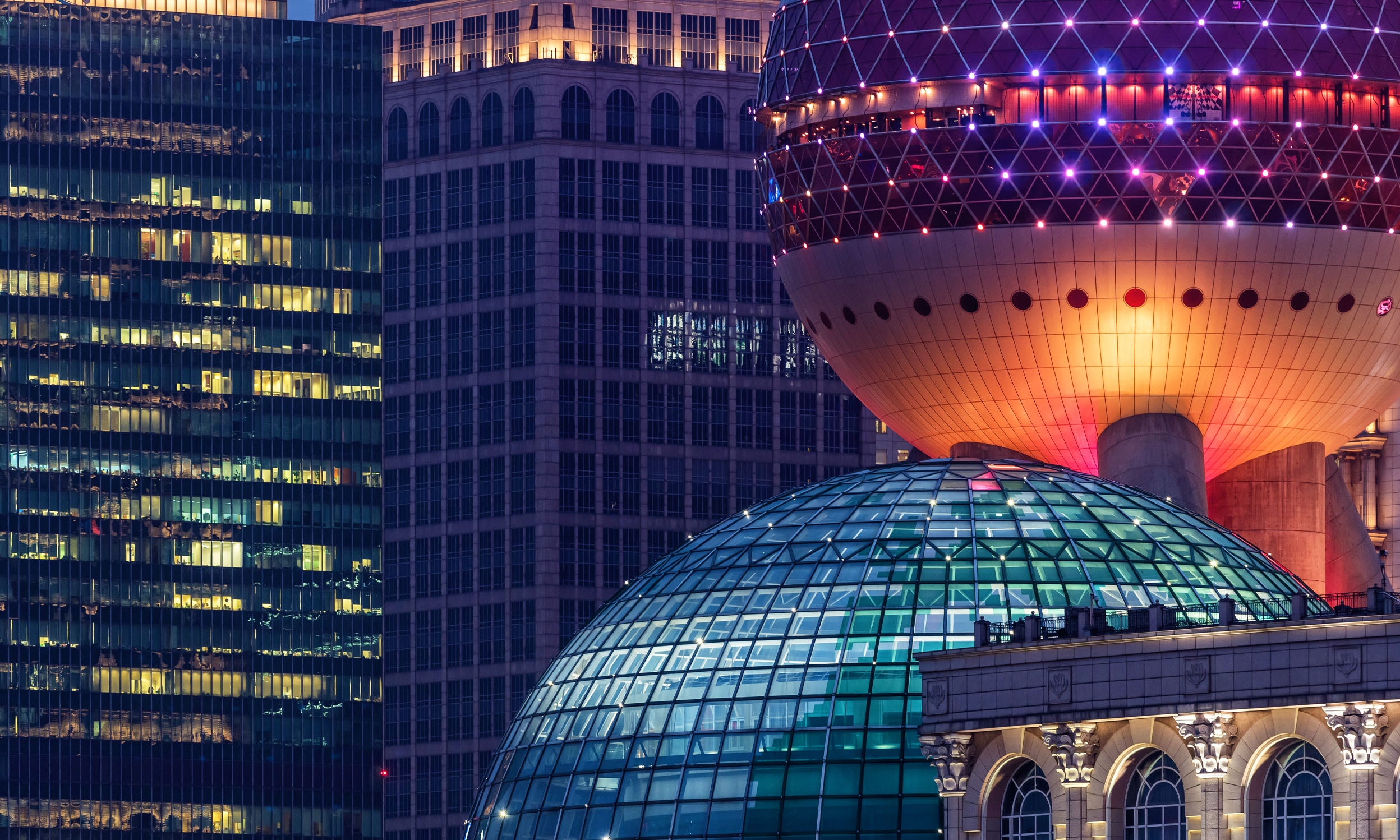 Moden buildings in the evening