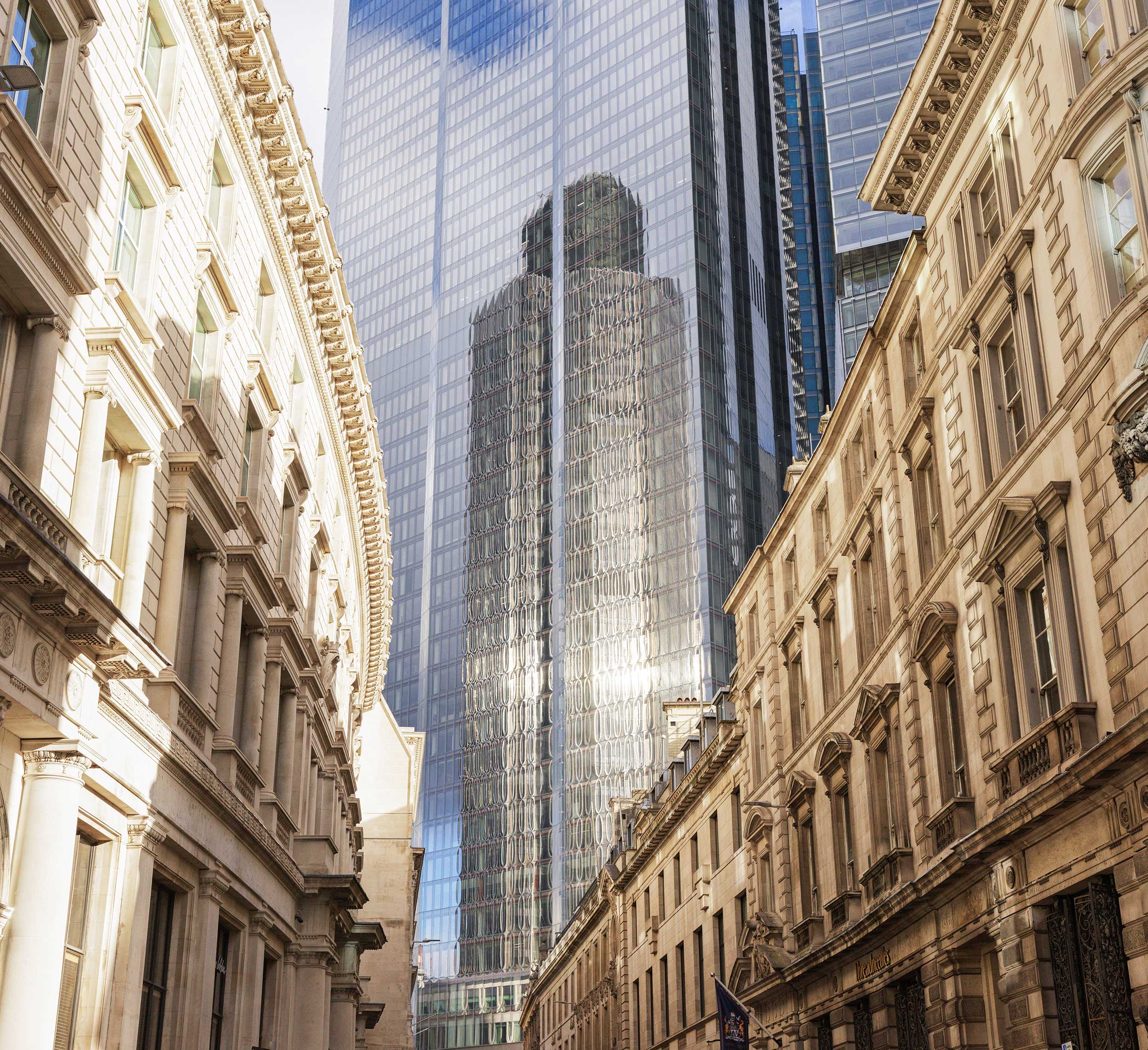 Modern office buildings in a city street