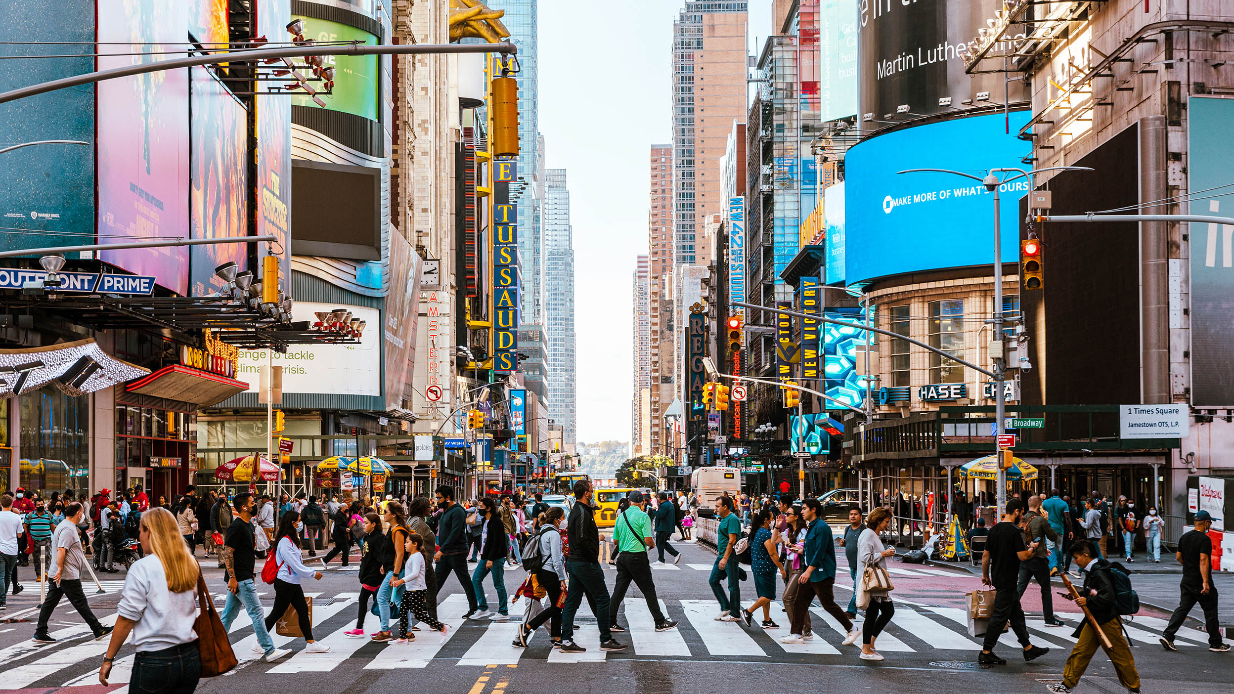 Crowds of people on the streets of New York City, USA