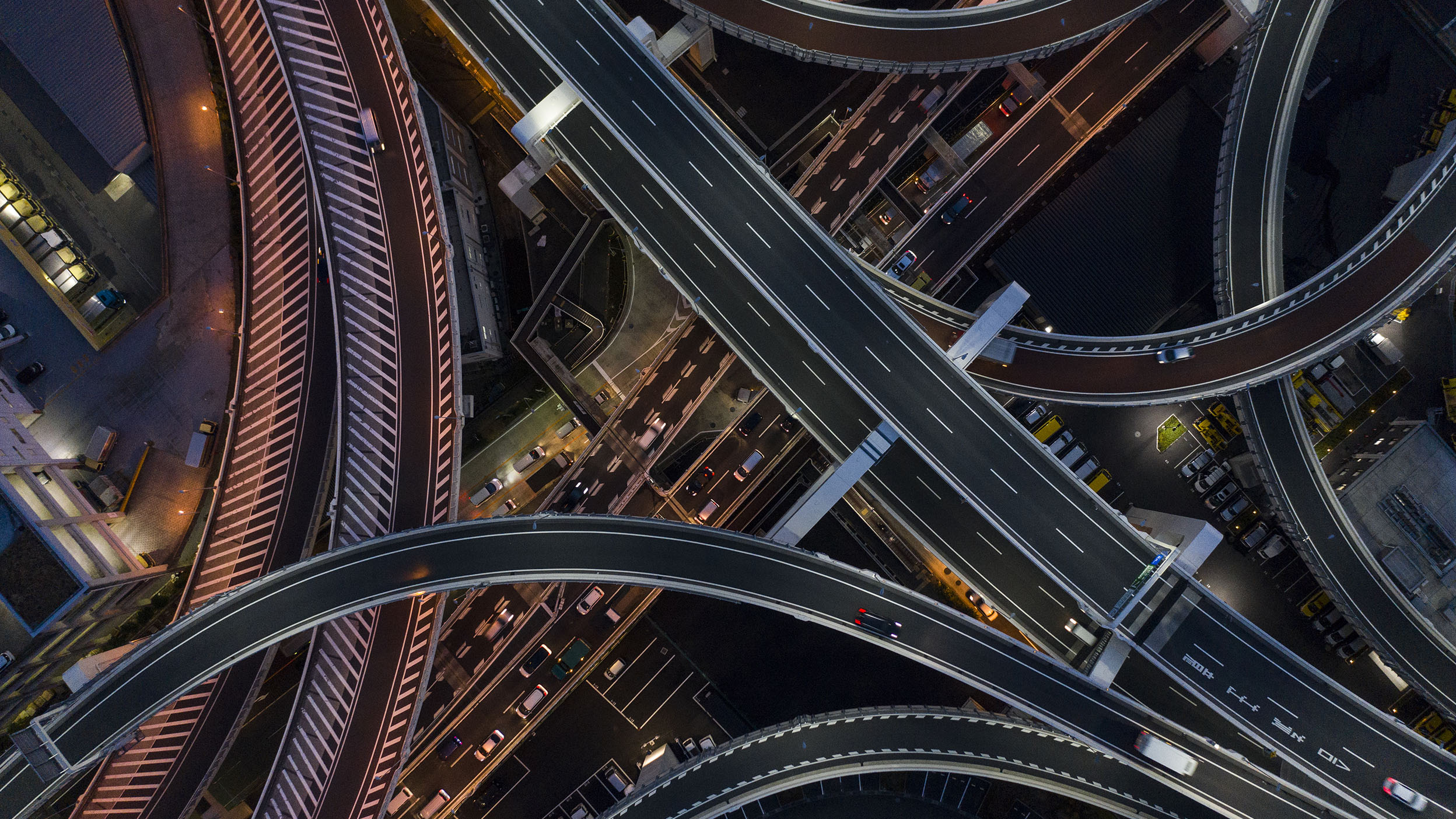 Overview of highway at night