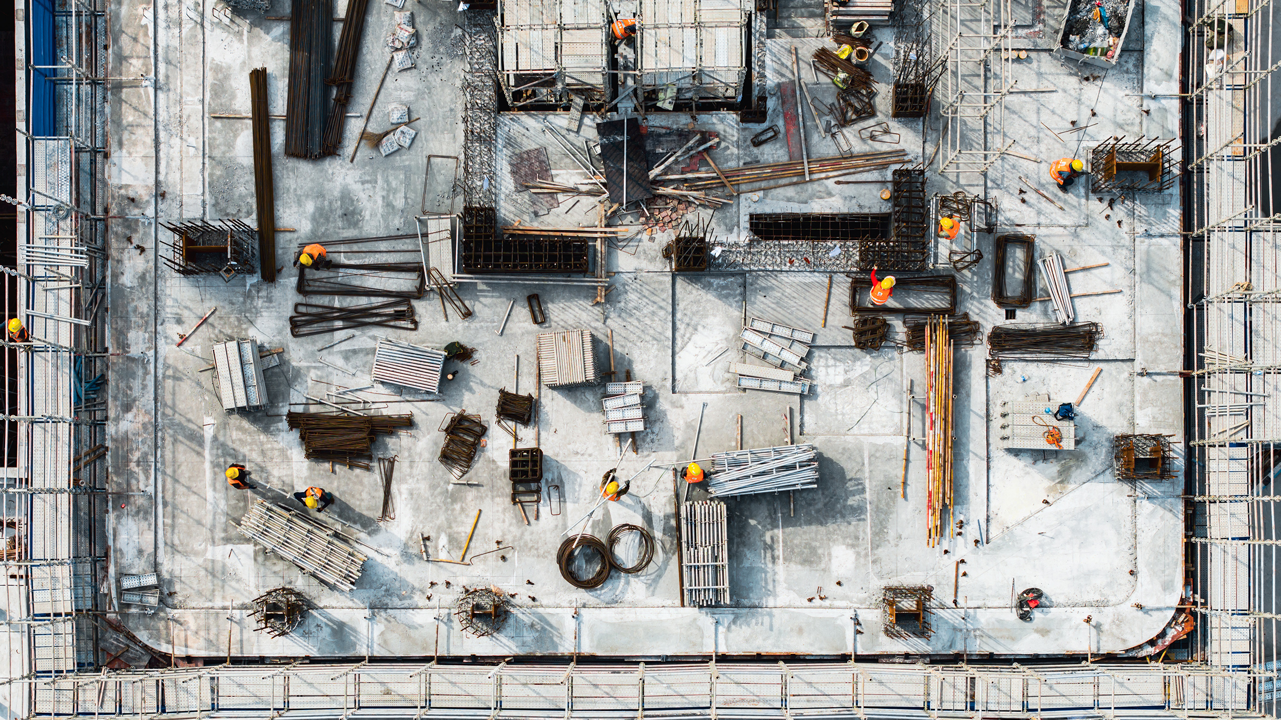 Top view of a building construction site