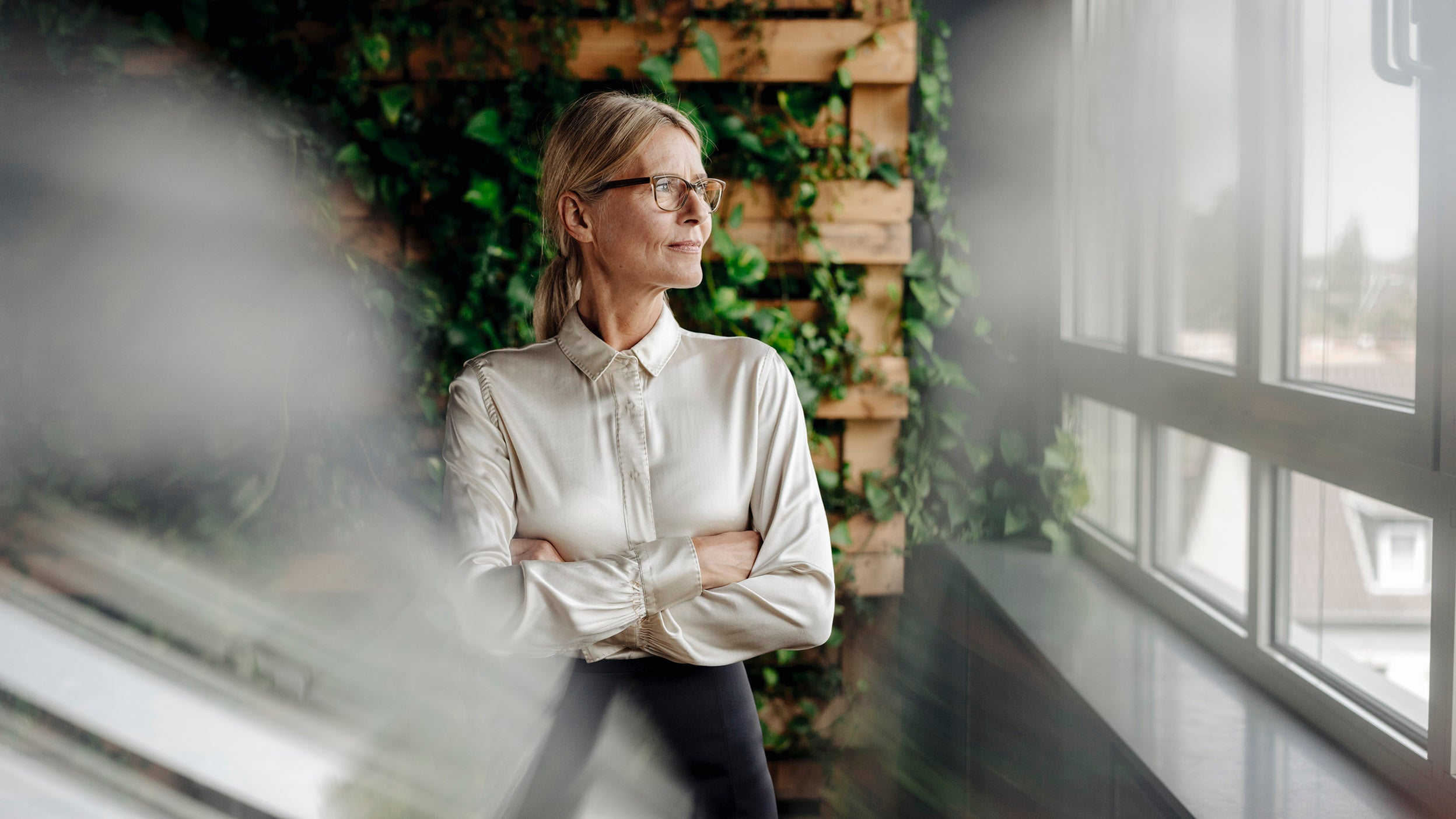 Woman looking out of the window
