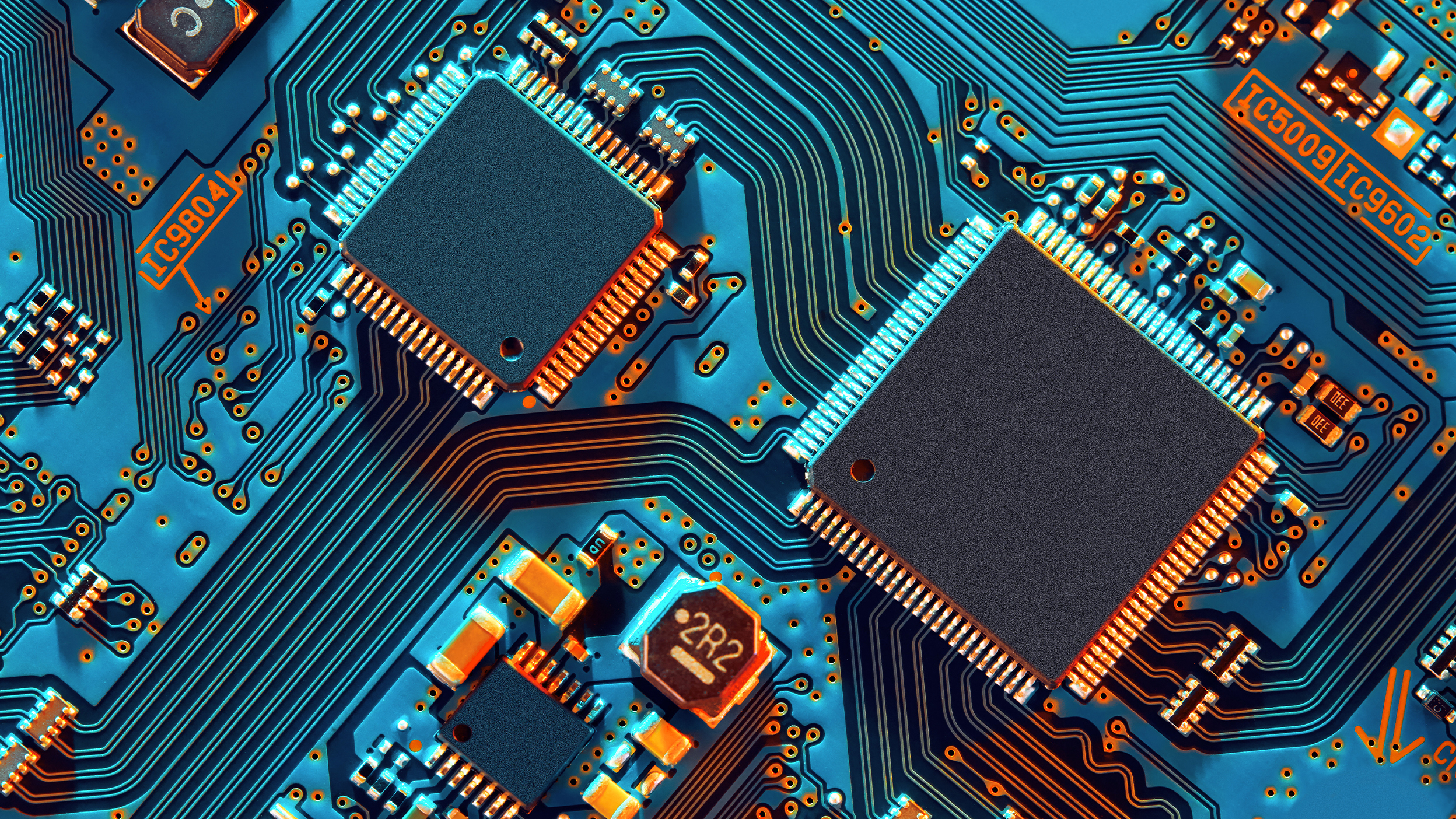 Microchips on a circuit board.