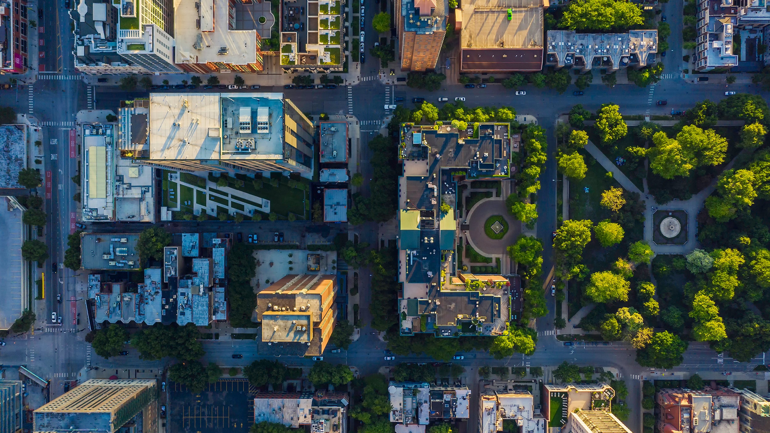 Aerial view of city buildings