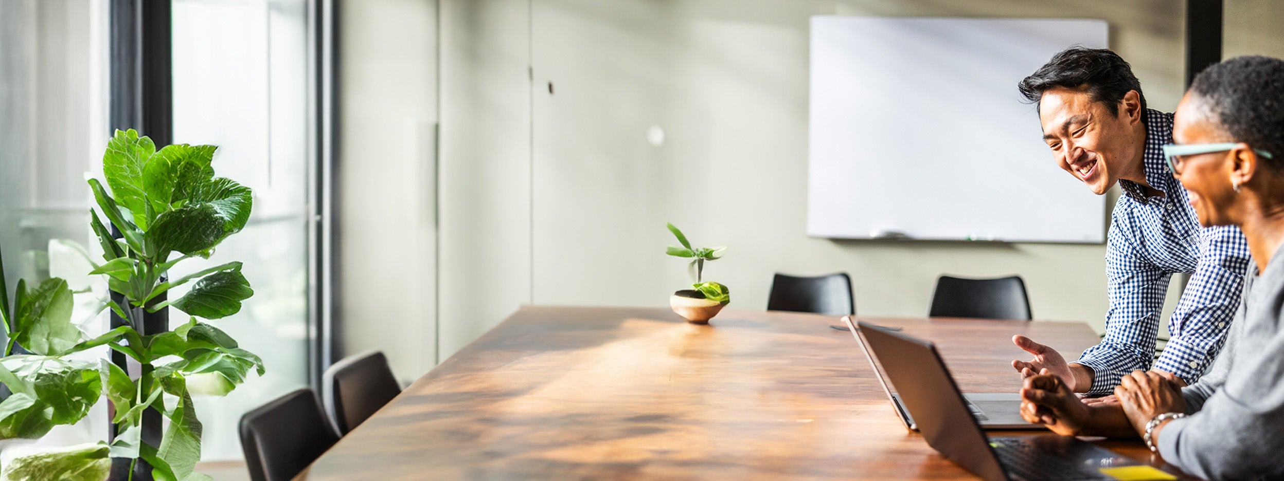 Two professionals reviewing in laptop