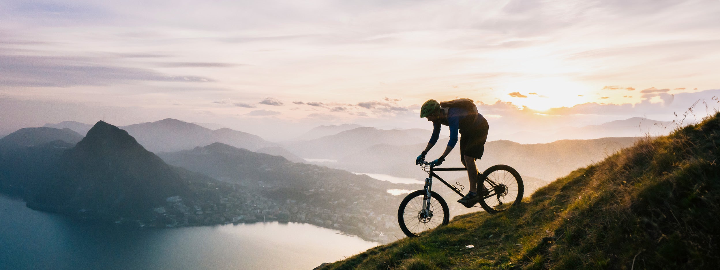 A man mountain biking