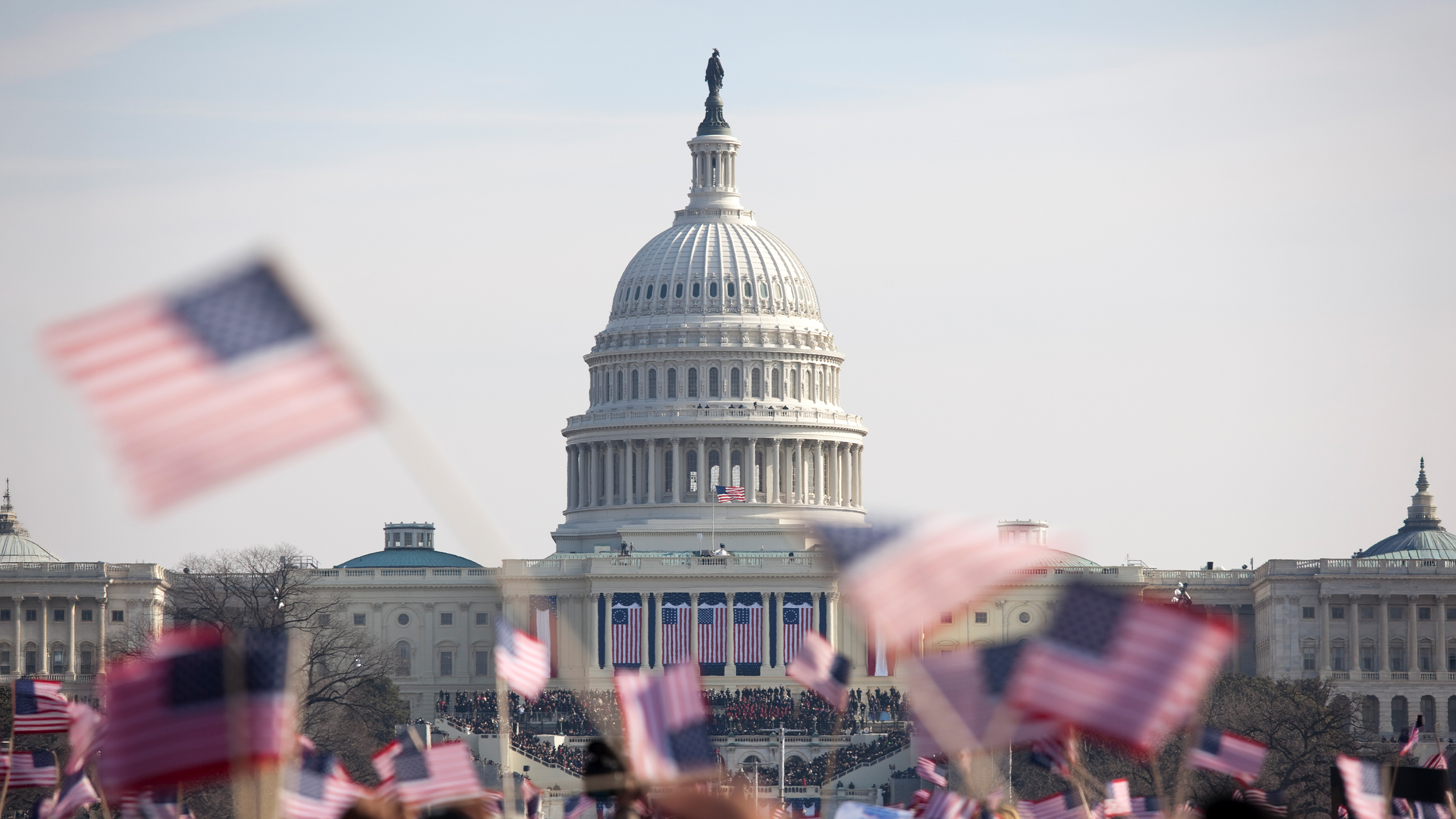 Flags at the US Capital building